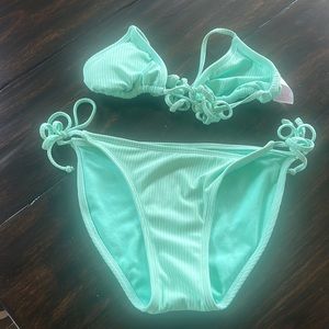 NWOT * Exhilaration Mint Green Ribbed Bikini Set Size Medium